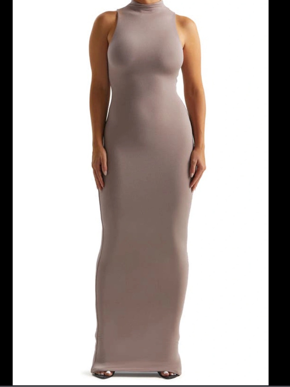 Sleeveless Mock Neck Maxi Dress in Taupe